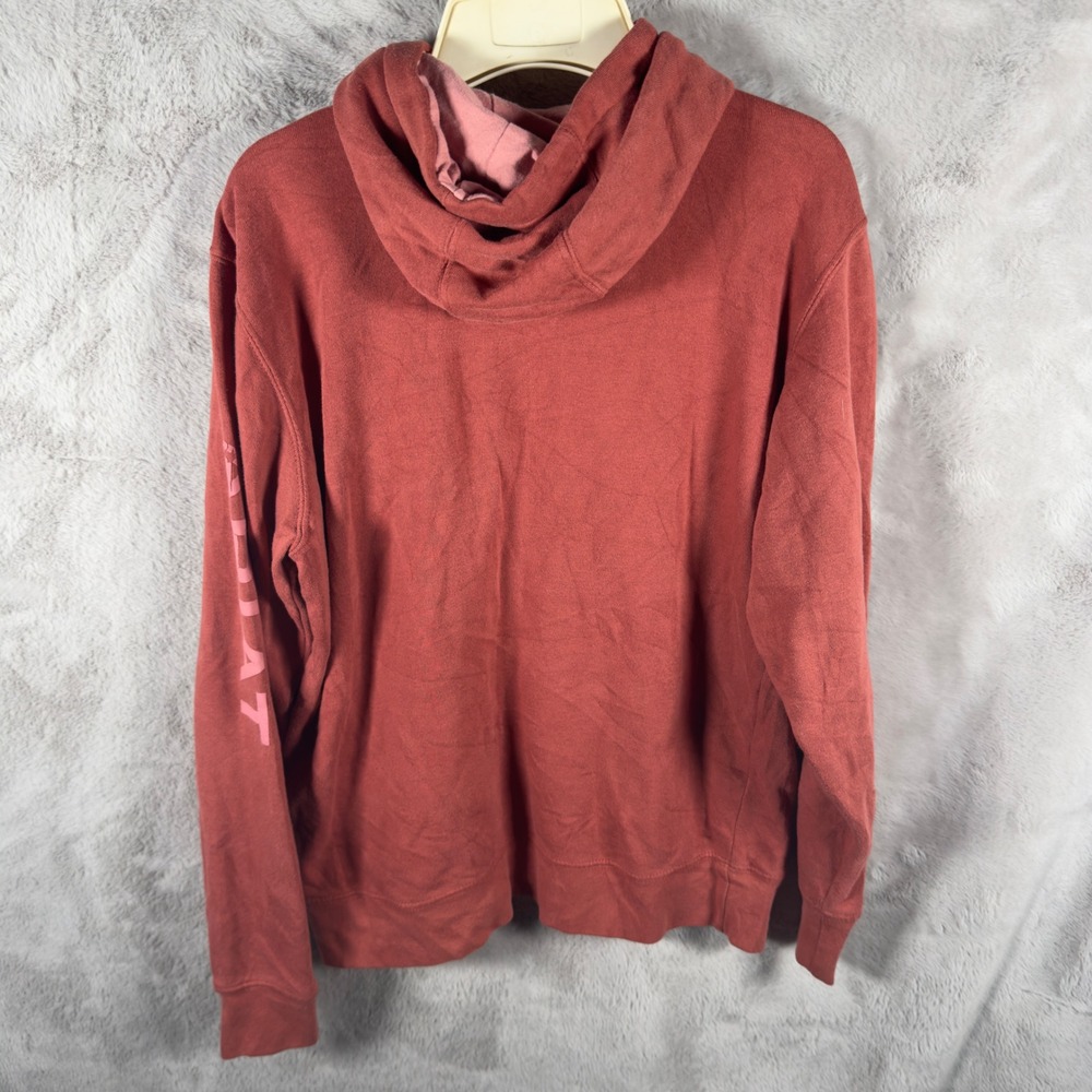 Ariat Real Womens Hoodie Small Red Clay Pullover Logo Sleeve Fleece Sweatshirt‎ - Picture 9 of 10